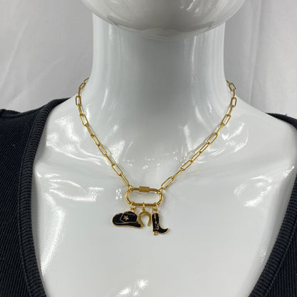 Oval Carabiner Cowgirl Cowboy Charms on Paperclip Chain Necklace