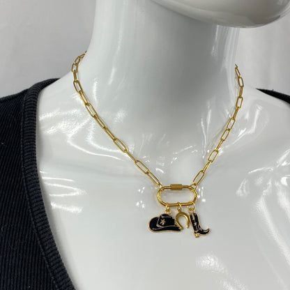 Oval Carabiner Cowgirl Cowboy Charms on Paperclip Chain Necklace