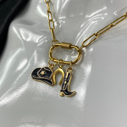 Oval Carabiner Cowgirl Cowboy Charms on Paperclip Chain Necklace