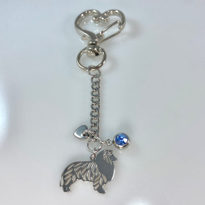 Collie Dog & Birthstone on Heart Keychain