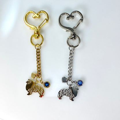 Collie Dog & Birthstone on Heart Keychain