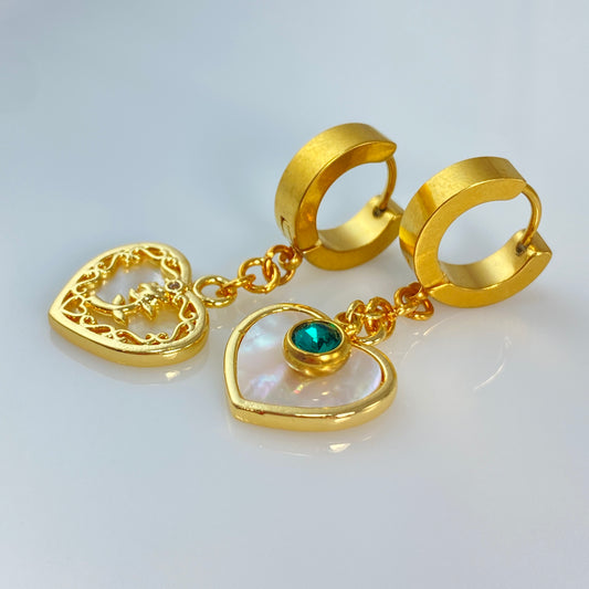 Mother of Pearl Heart Huggie Hoop Earrings