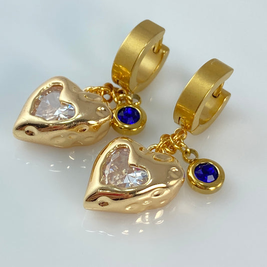 Cubic Zirconia Crystal Heart Huggie Hoop Earrings