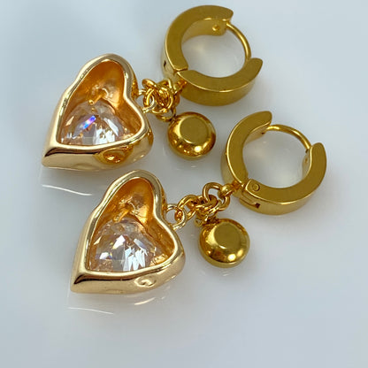 Cubic Zirconia Crystal Heart Huggie Hoop Earrings
