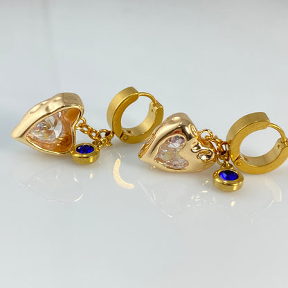 Cubic Zirconia Crystal Heart Huggie Hoop Earrings