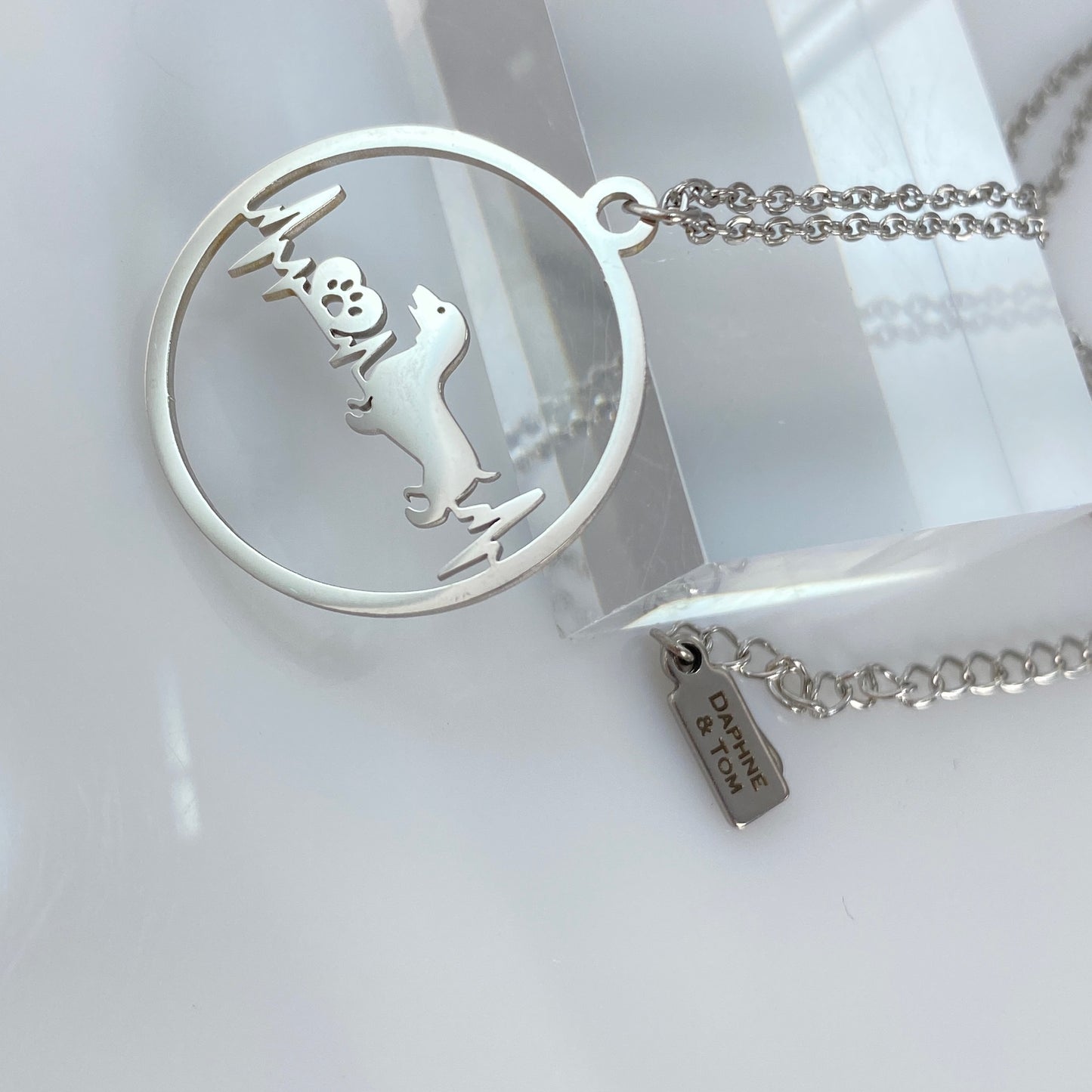 Dachshund Dog Heartbeat Pendant & Birthstone Cable Chain Necklace