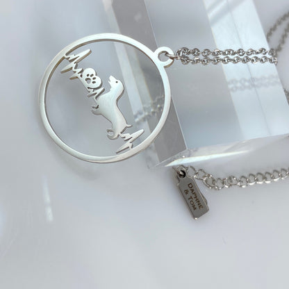 Dachshund Dog Heartbeat Pendant & Birthstone Cable Chain Necklace