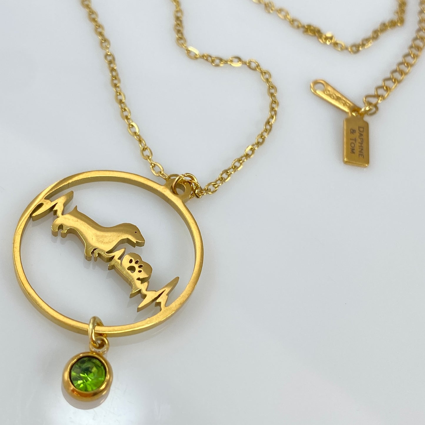 Dachshund Dog Heartbeat Pendant & Birthstone Cable Chain Necklace