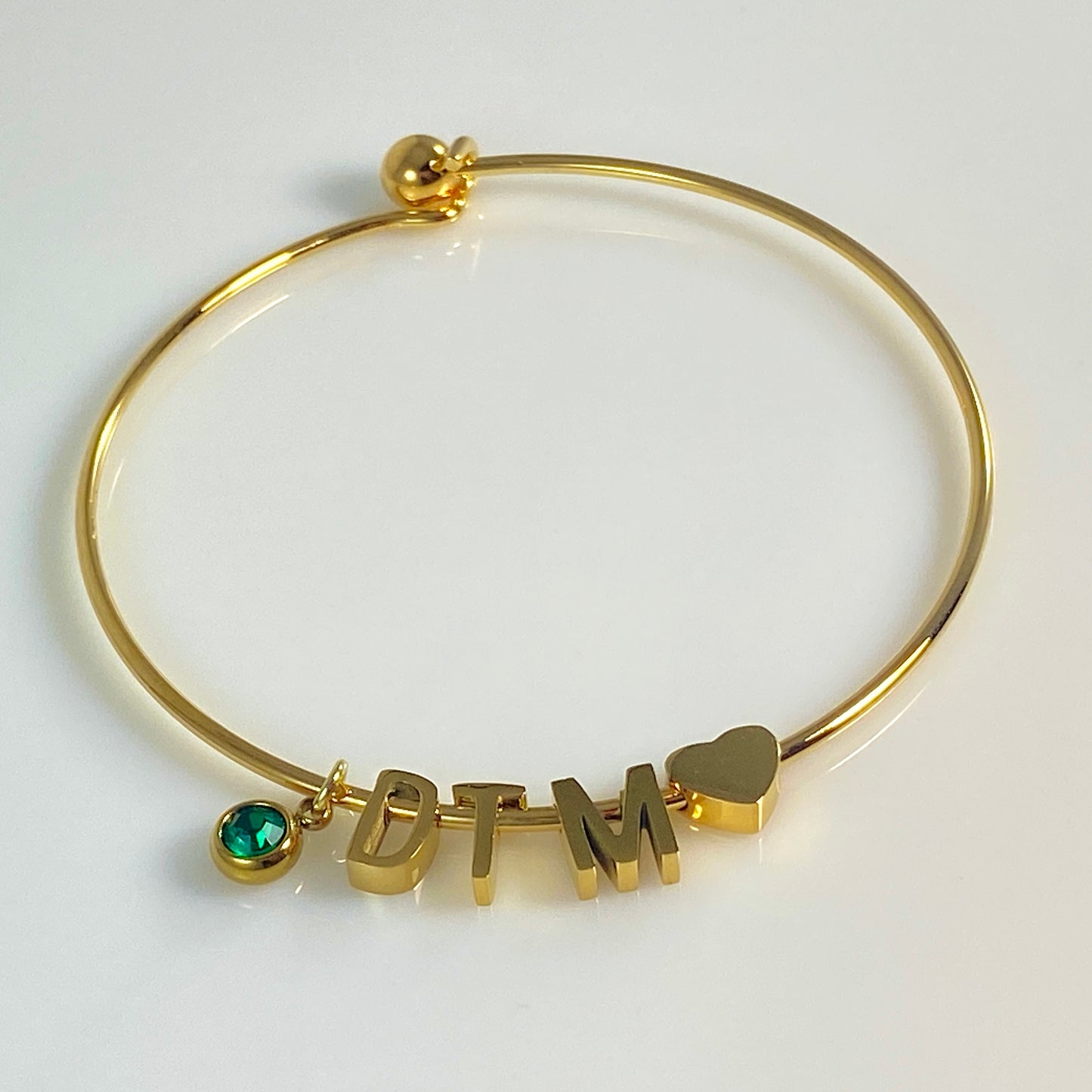 Initial, Heart & Birthstone Bangle Bracelet - MADE IN CANADA