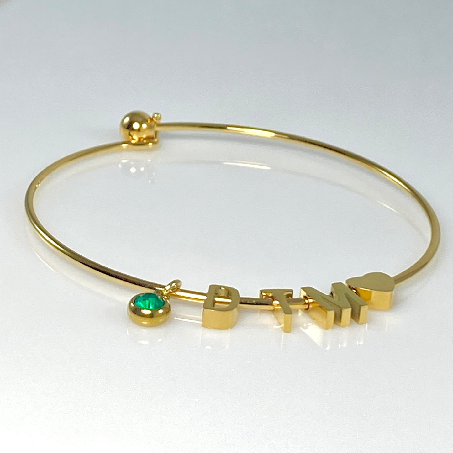 Initial, Heart & Birthstone Bangle Bracelet - MADE IN CANADA