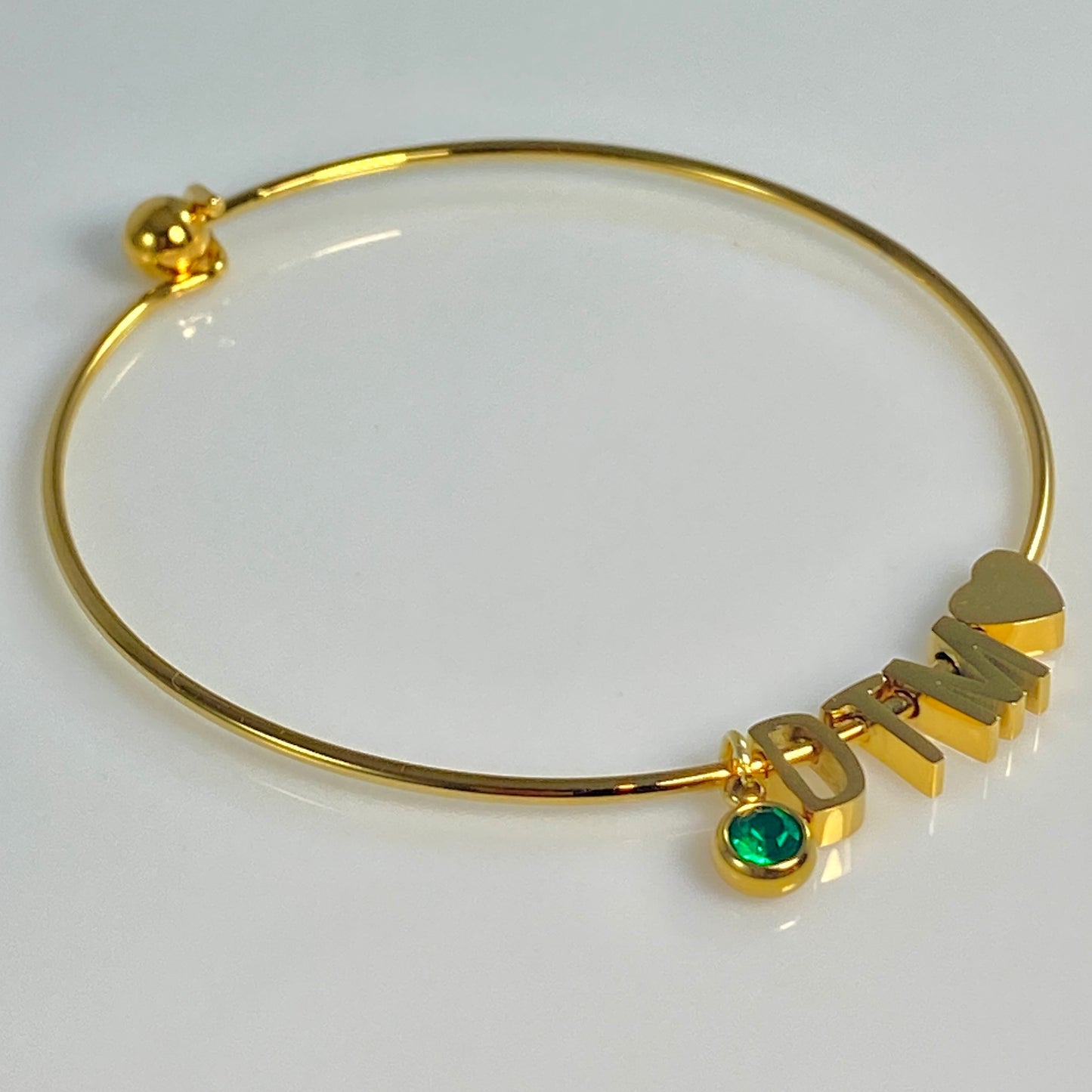 Initial, Heart & Birthstone Bangle Bracelet - MADE IN CANADA