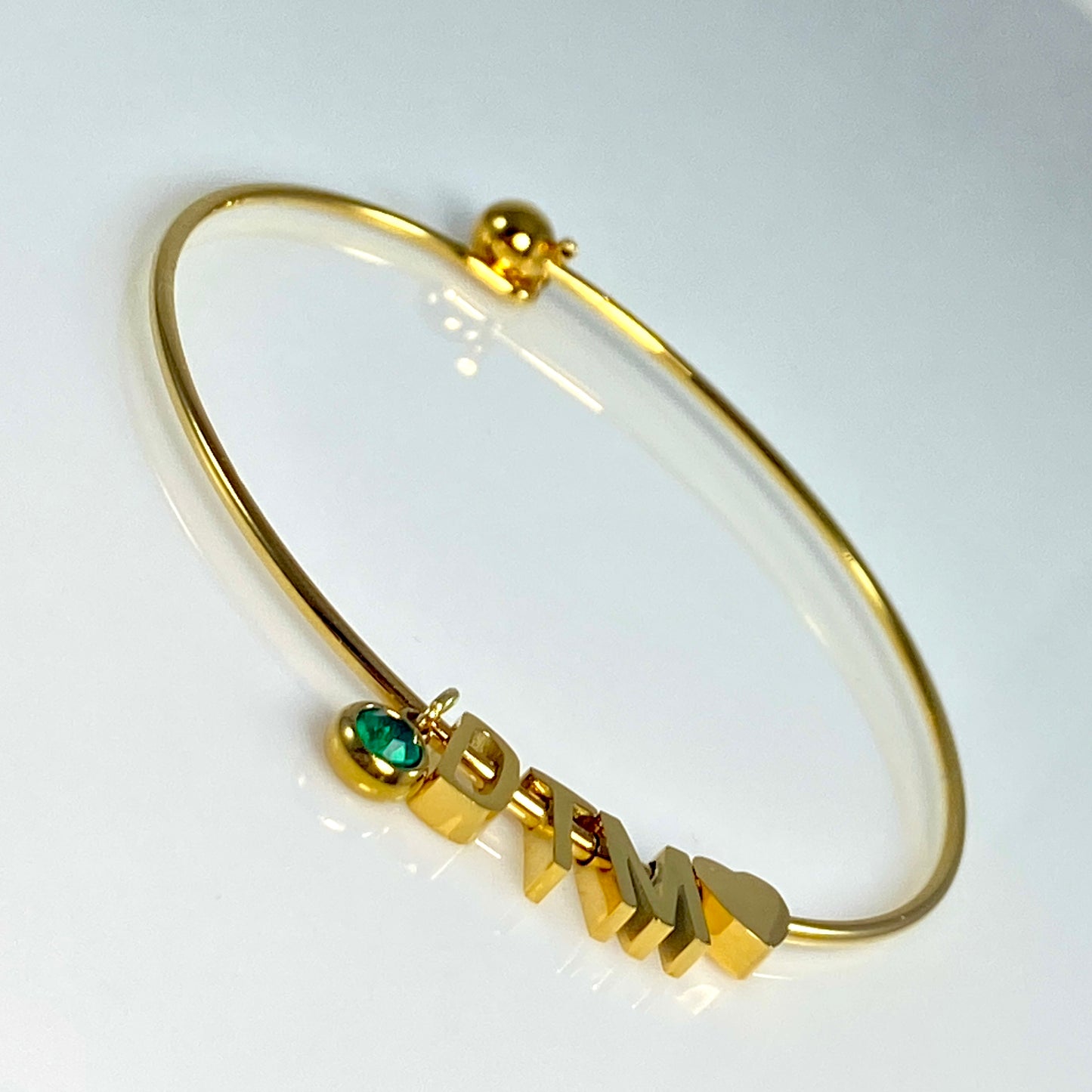 Initial, Heart & Birthstone Bangle Bracelet - MADE IN CANADA