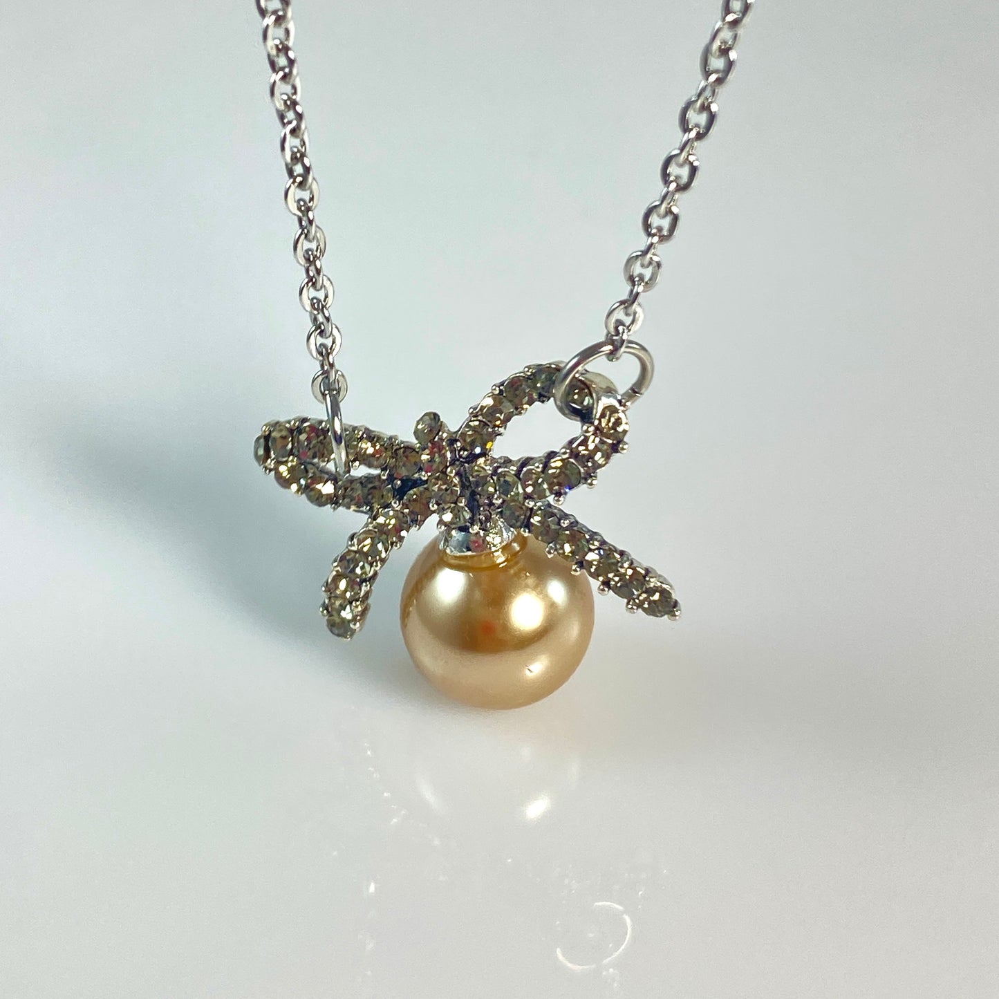 Glass Pearl Bowtie Necklace
