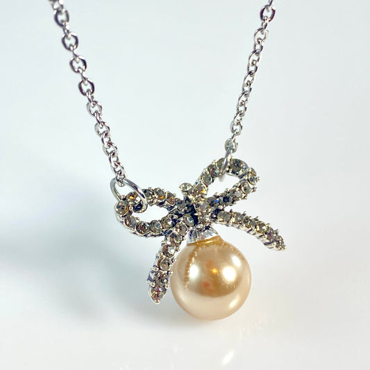 Glass Pearl Bowtie Necklace