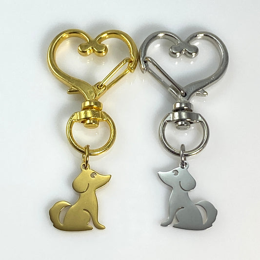 Sitting Dog & Birthstone on Heart Keychain