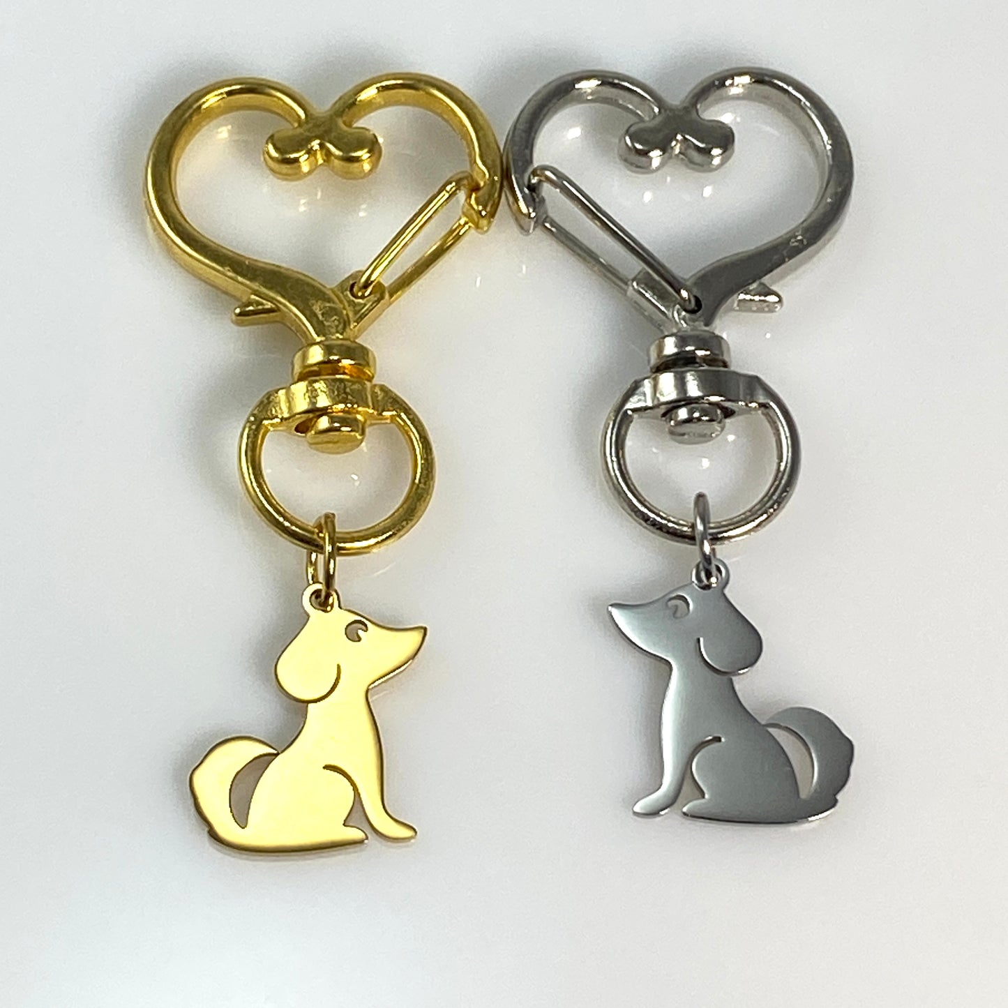 Sitting Dog & Birthstone on Heart Keychain
