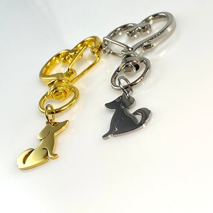 Sitting Dog & Birthstone on Heart Keychain