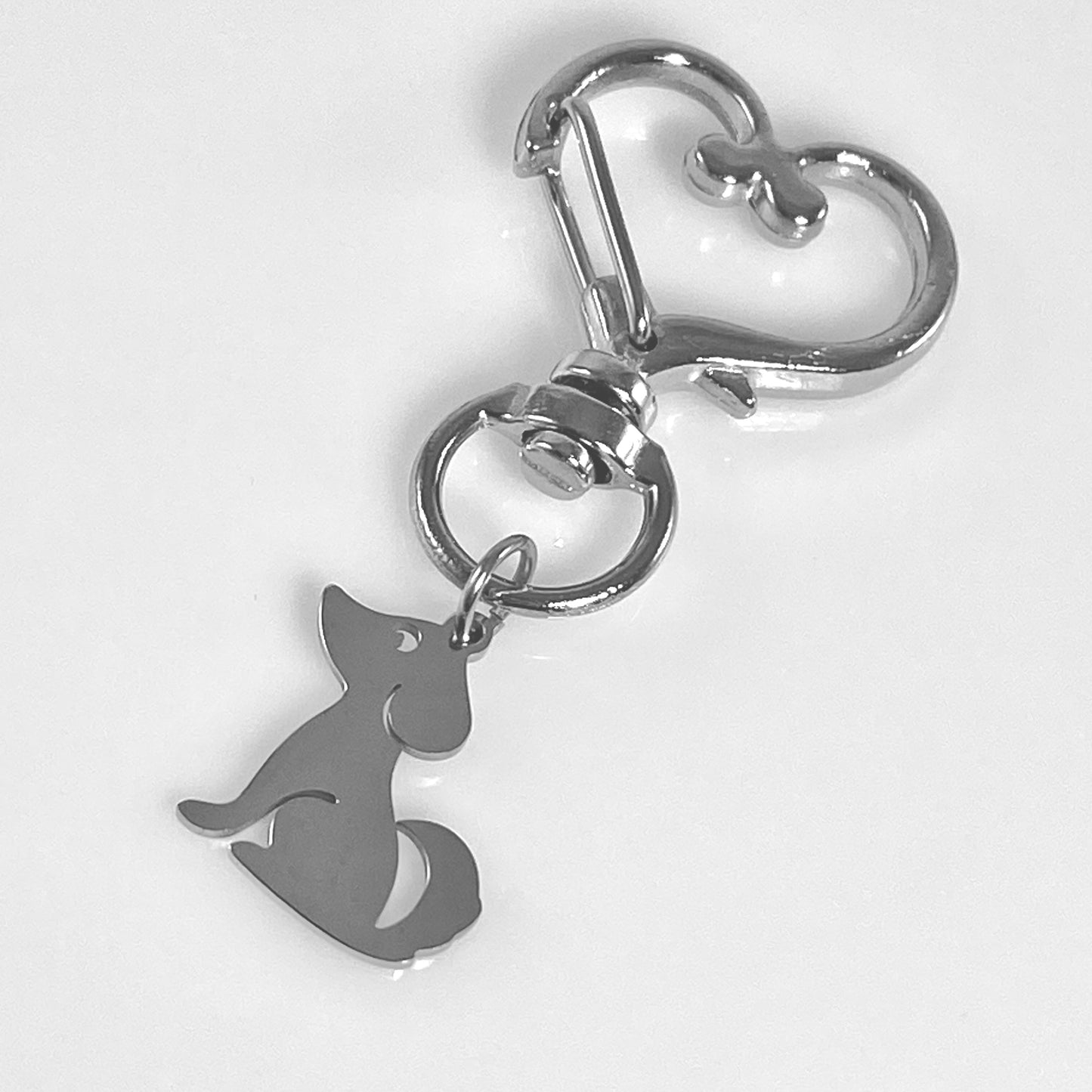 Sitting Dog & Birthstone on Heart Keychain