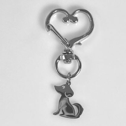Sitting Dog & Birthstone on Heart Keychain