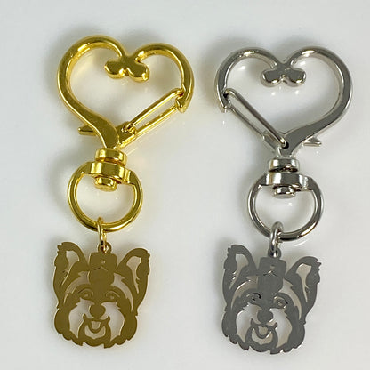 Schnauzer Dog Head & Birthstone on Heart Keychain