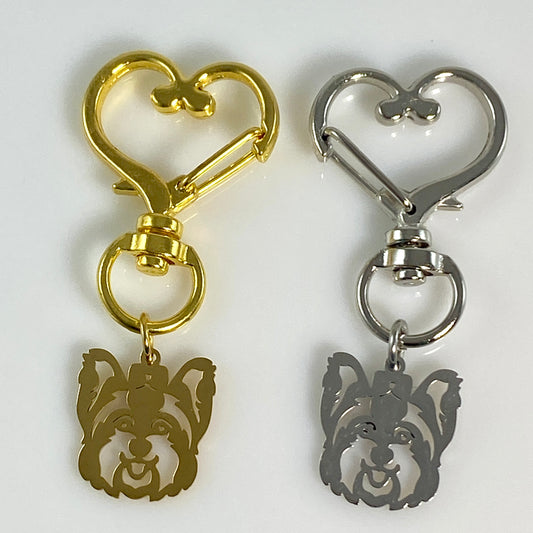 Schnauzer Dog Head & Birthstone on Heart Keychain