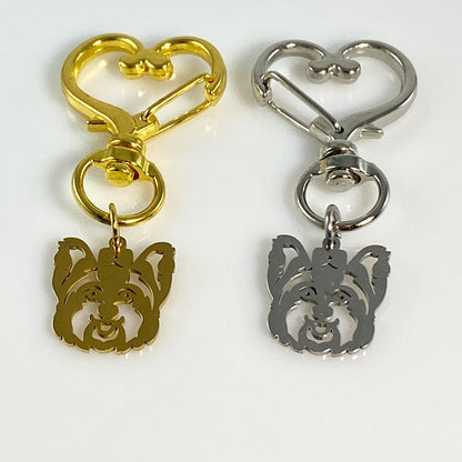 Schnauzer Dog Head & Birthstone on Heart Keychain