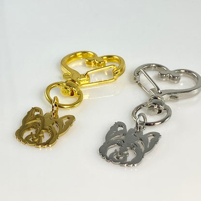 Schnauzer Dog Head & Birthstone on Heart Keychain