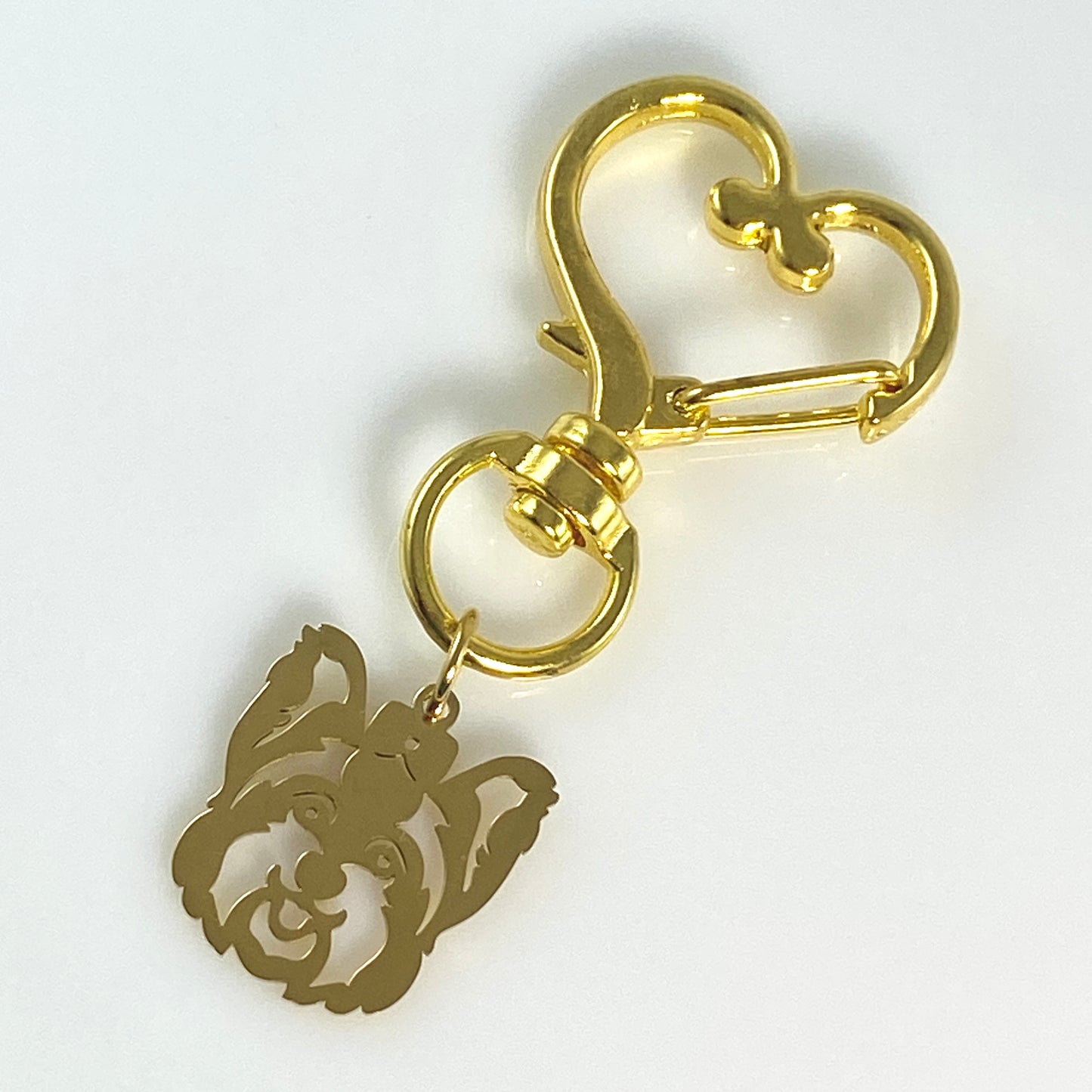 Schnauzer Dog Head & Birthstone on Heart Keychain