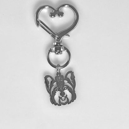 Schnauzer Dog Head & Birthstone on Heart Keychain