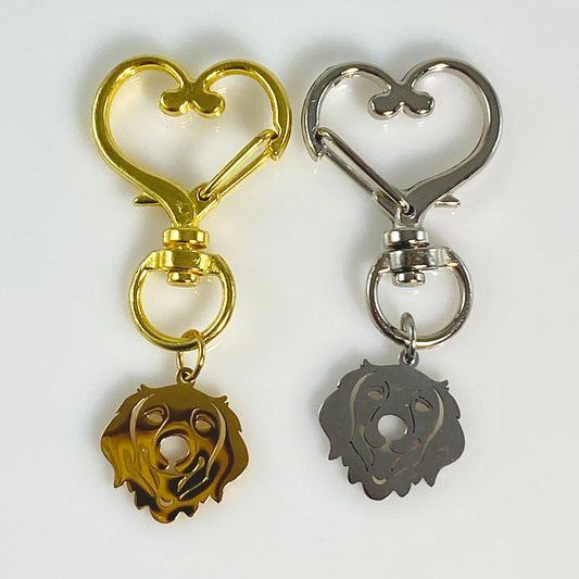 Golden Retriever Dog Head & Birthstone on Heart Keychain