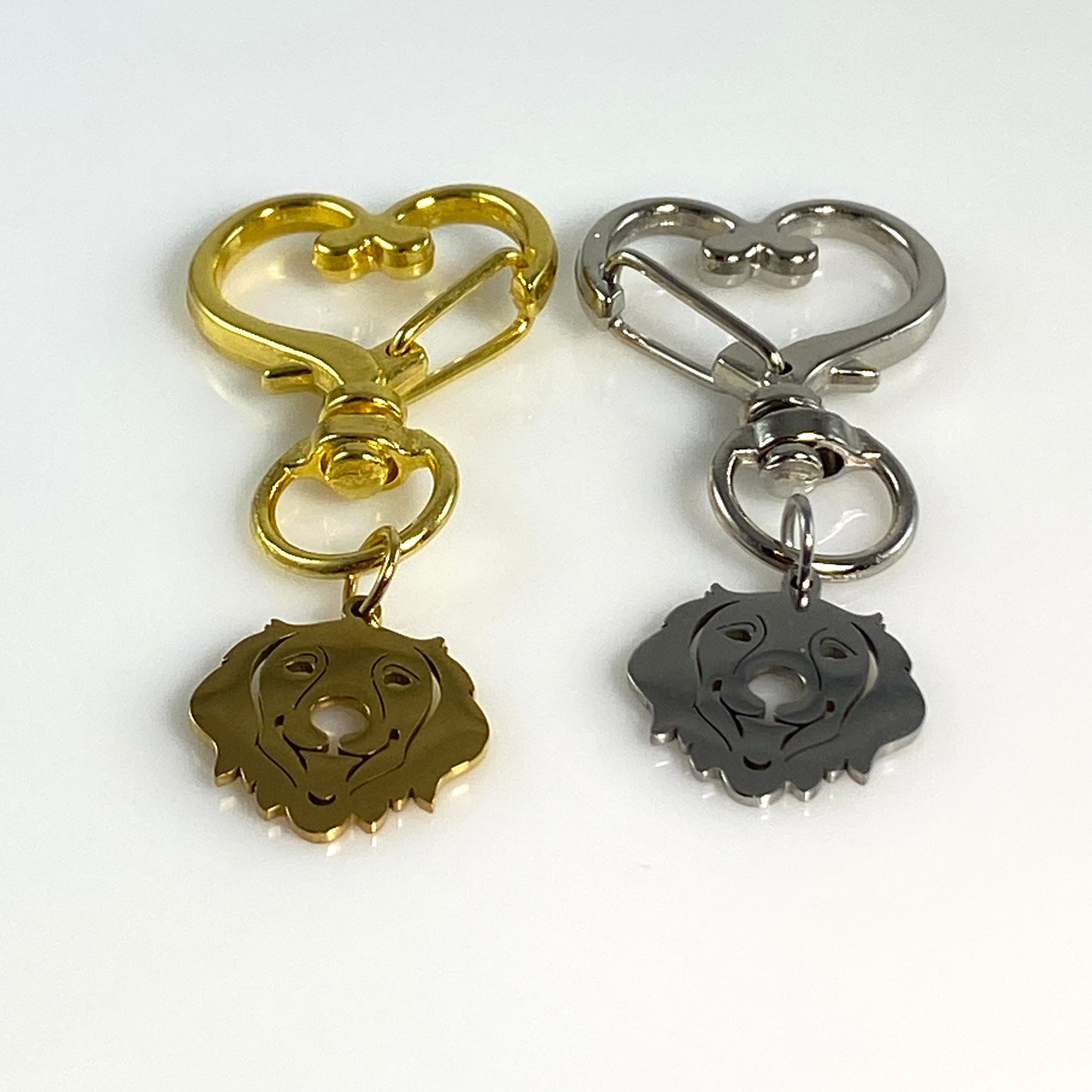 Golden Retriever Dog Head & Birthstone on Heart Keychain