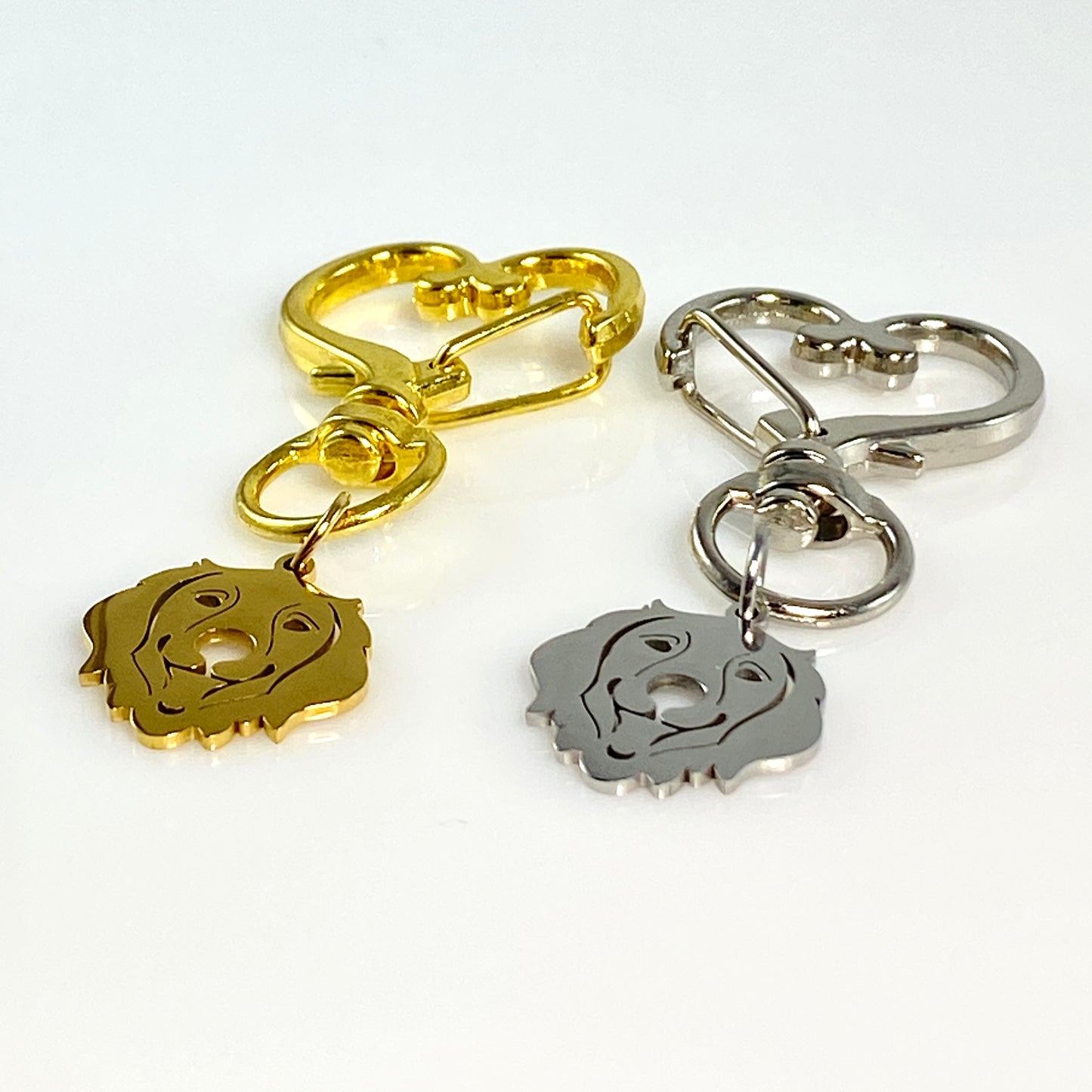 Golden Retriever Dog Head & Birthstone on Heart Keychain