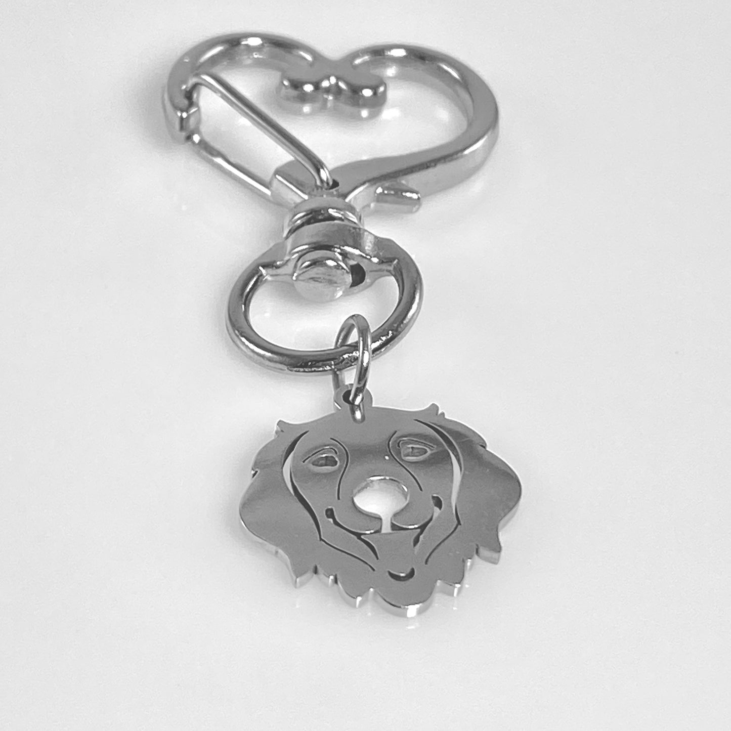 Golden Retriever Dog Head & Birthstone on Heart Keychain