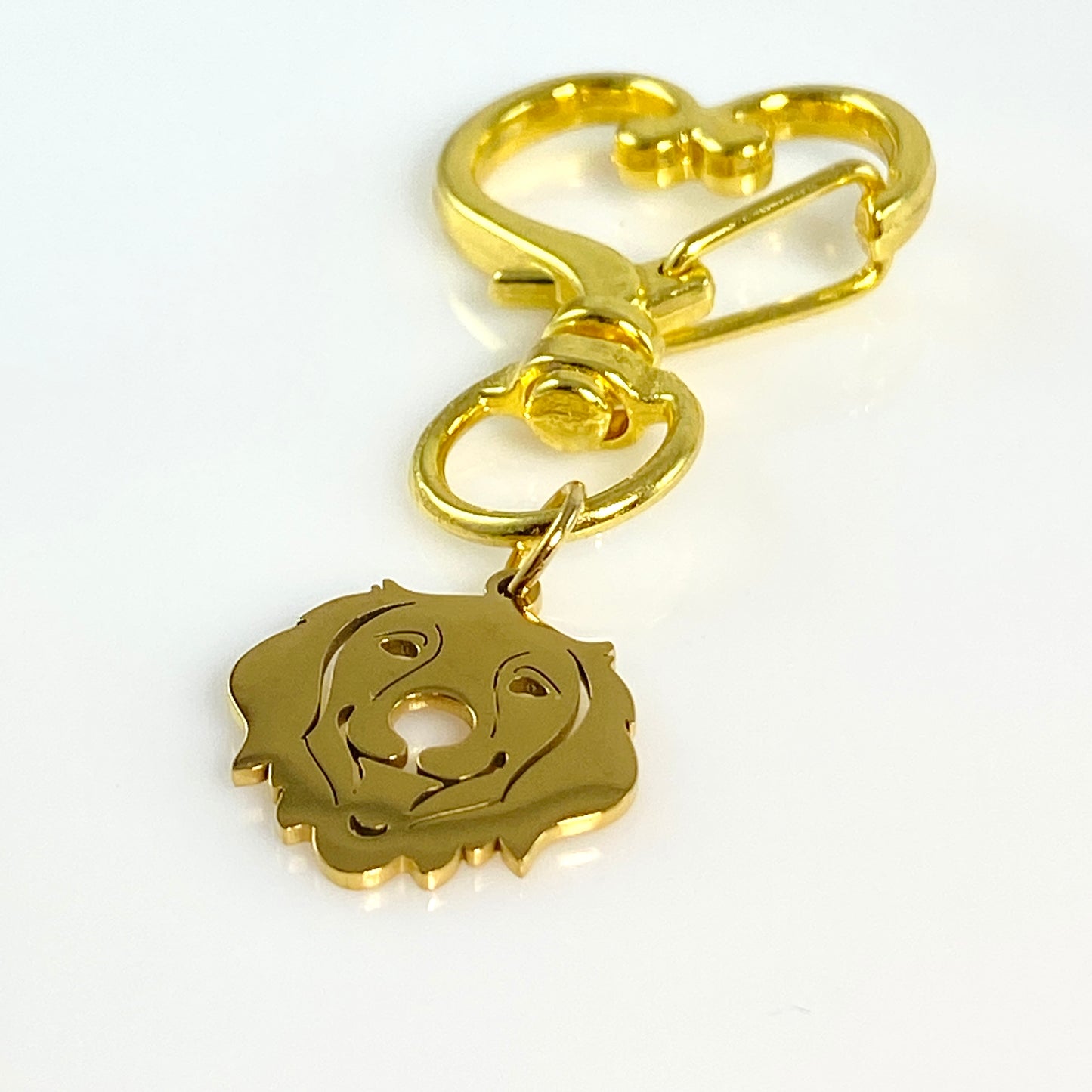 Golden Retriever Dog Head & Birthstone on Heart Keychain