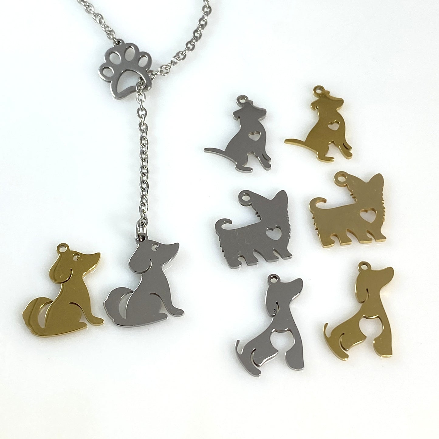 Dachshund Corgi Beagle Labrador Dog & Pawprint Cable Chain Necklace