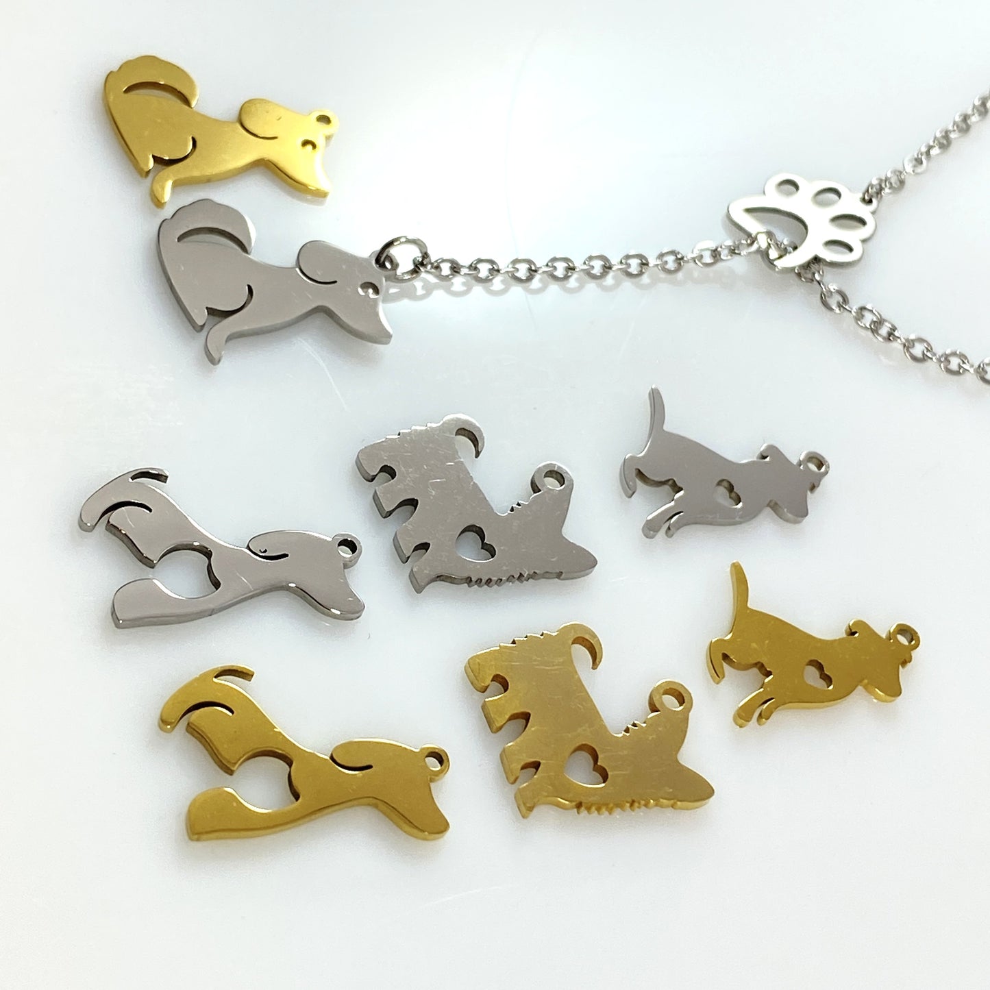 Dachshund Corgi Beagle Labrador Dog & Pawprint Cable Chain Necklace