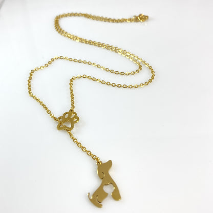 Dachshund Corgi Beagle Labrador Dog & Pawprint Cable Chain Necklace