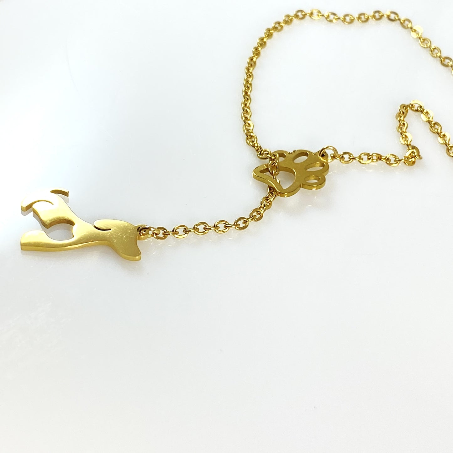 Dachshund Corgi Beagle Labrador Dog & Pawprint Cable Chain Necklace