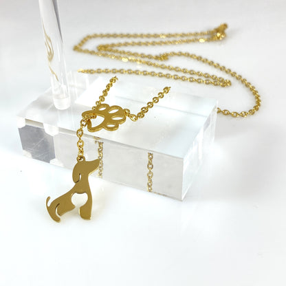 Dachshund Corgi Beagle Labrador Dog & Pawprint Cable Chain Necklace