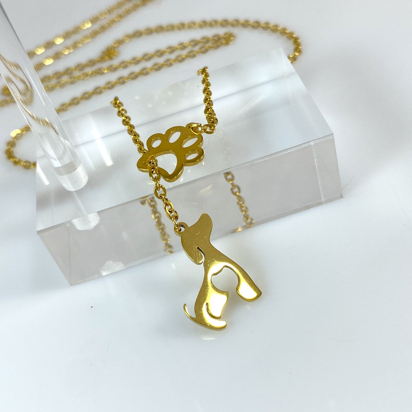 Dachshund Corgi Beagle Labrador Dog & Pawprint Cable Chain Necklace
