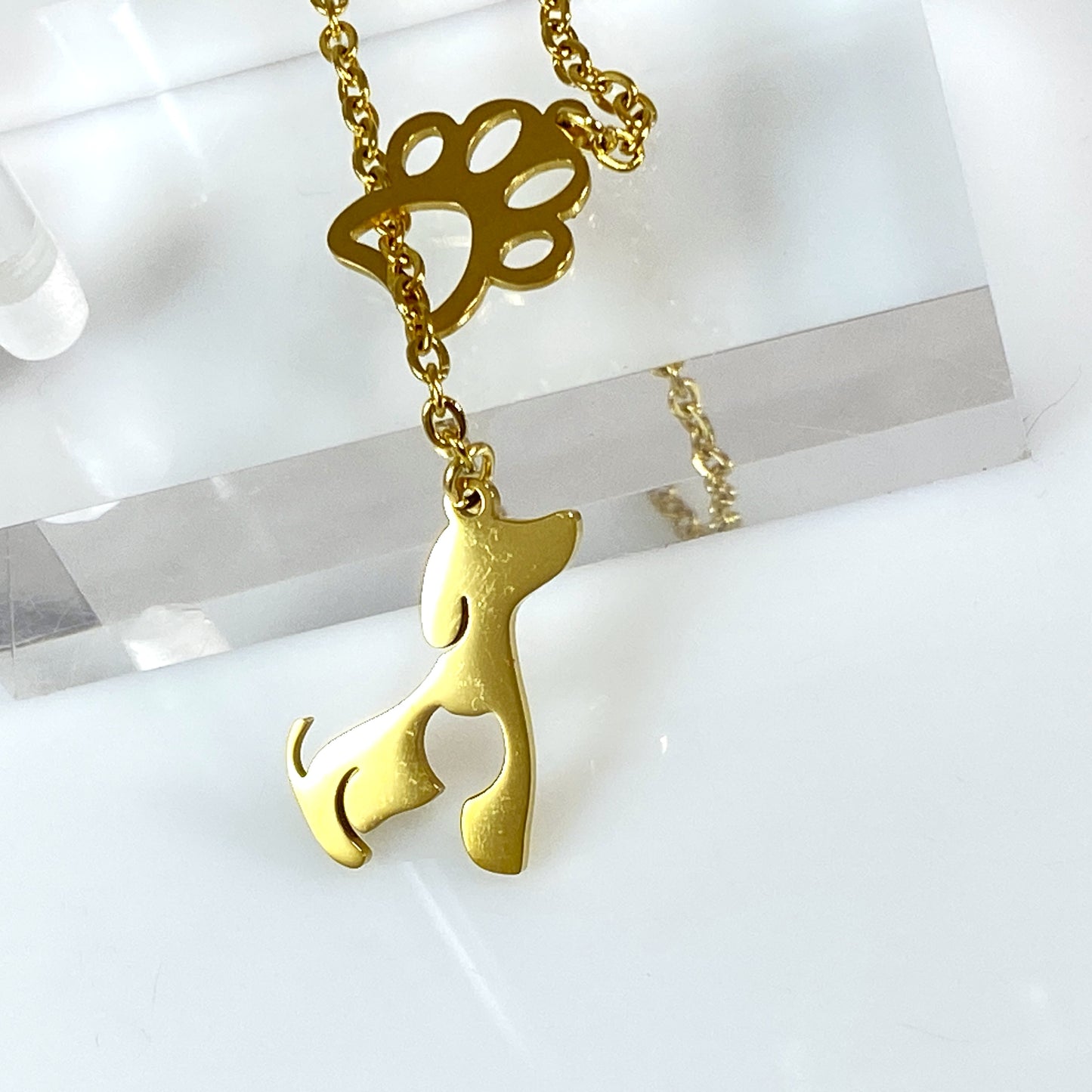 Dachshund Corgi Beagle Labrador Dog & Pawprint Cable Chain Necklace