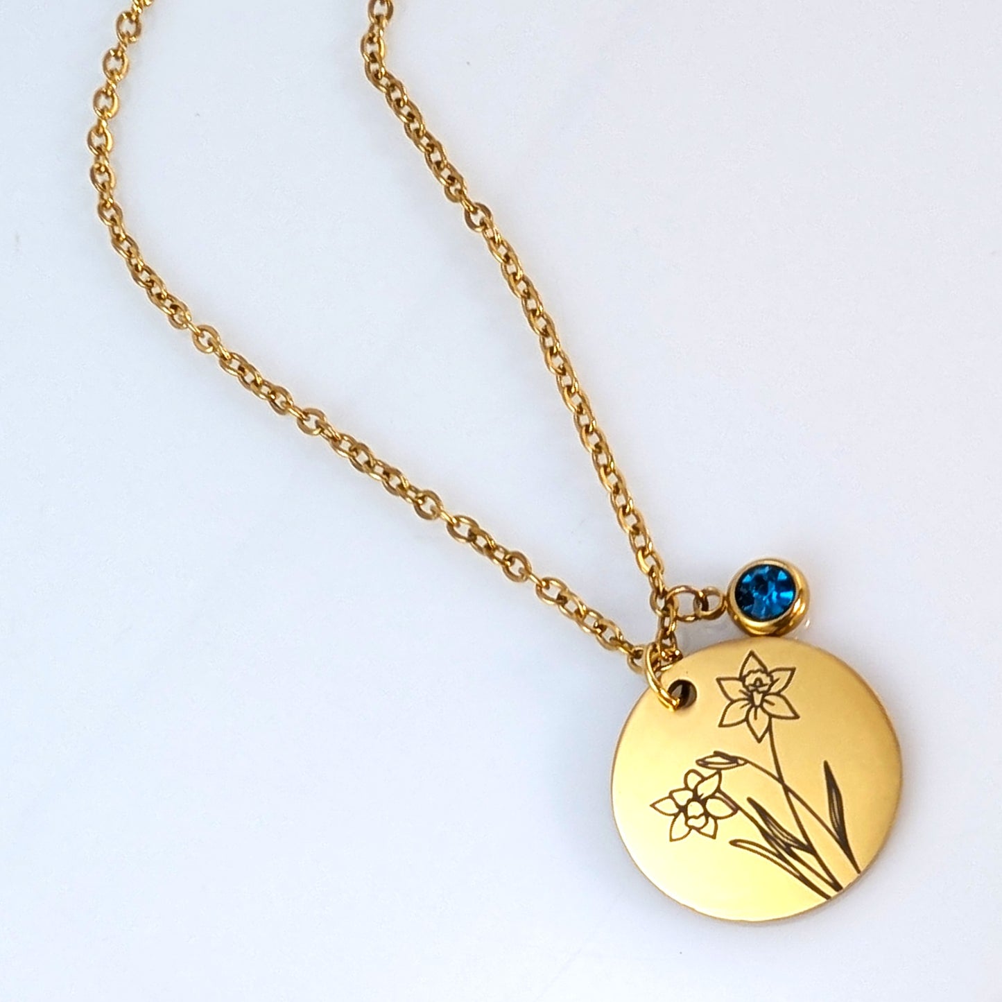 Gold Birth Flower & Birthstone Cable Chain Necklace