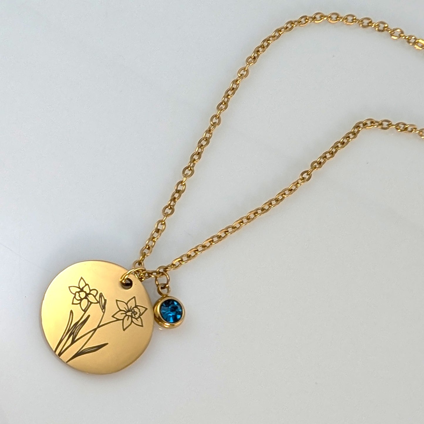 Gold Birth Flower & Birthstone Cable Chain Necklace