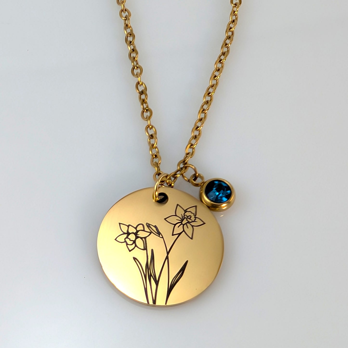 Gold Birth Flower & Birthstone Cable Chain Necklace