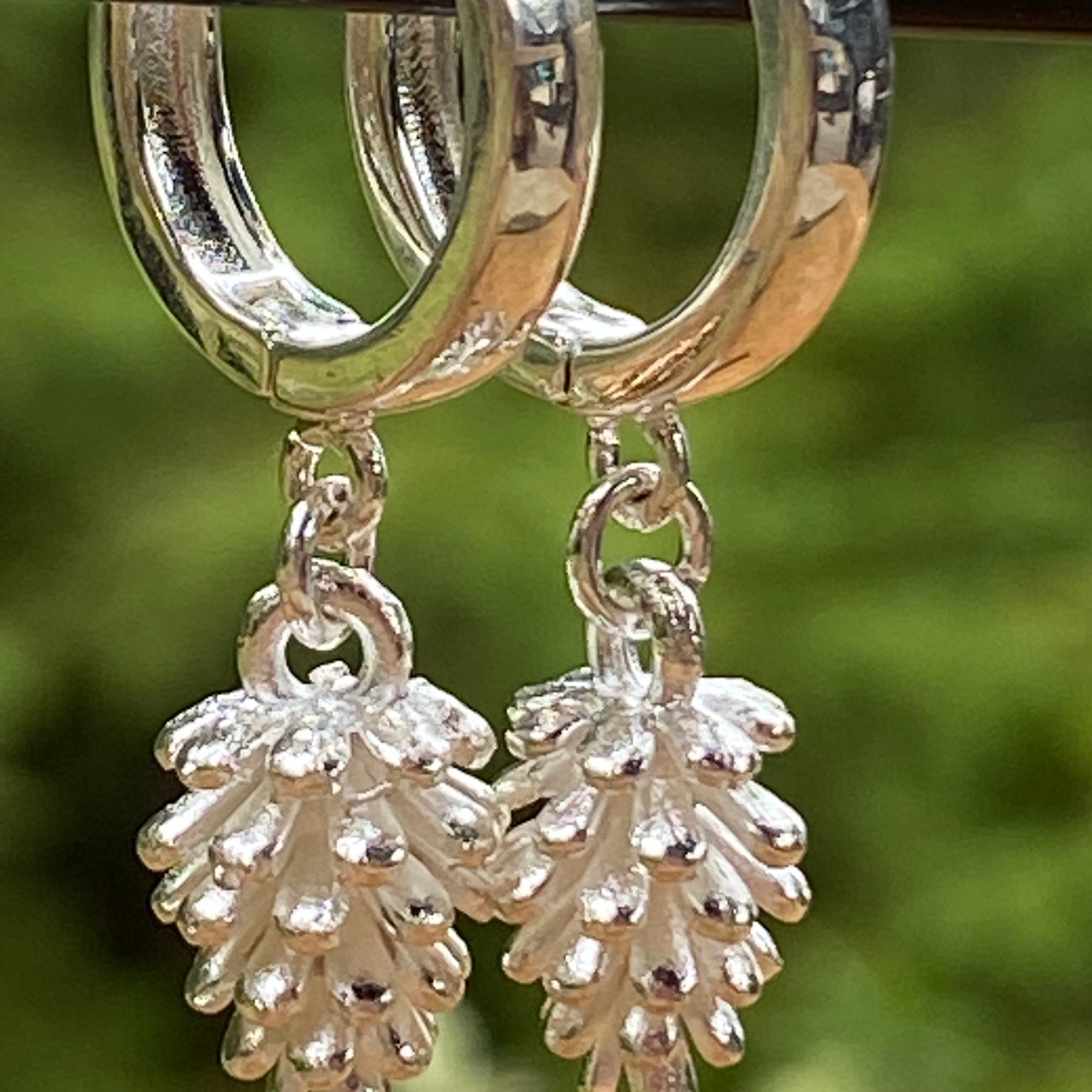 Pine Cones & Birthstone Huggie Hoop Earrings