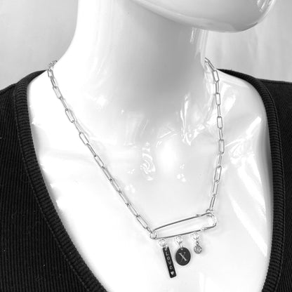 Birthstone, Birth Flower & Initial Letter Safety Pin on Paperclip Necklace - MADE IN CANADA