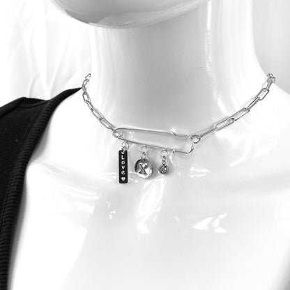 Birthstone, Birth Flower & Initial Letter Safety Pin on Paperclip Necklace - MADE IN CANADA
