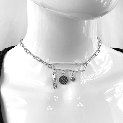 Birthstone, Birth Flower & Initial Letter Safety Pin on Paperclip Necklace - MADE IN CANADA