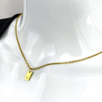 Tiny Rectangle Heart Stamp Cable Chain Necklace - MADE IN CANADA