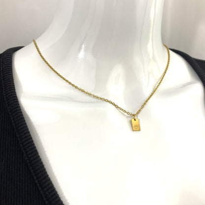 Tiny Rectangle Heart Stamp Cable Chain Necklace - MADE IN CANADA